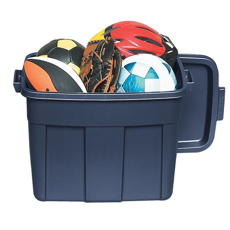 Rubbermaid Roughneck 18 Gallon Rugged Stackable Storage Tote with Lid and Handles for Home Usage, Dark Indigo Metallic, 6 Pack