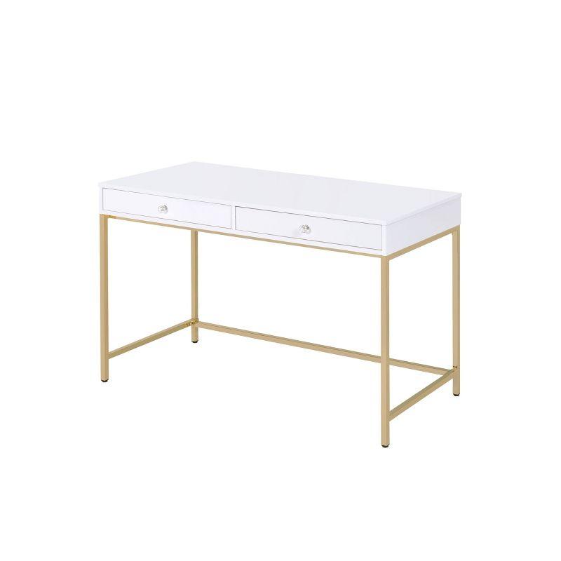 Ottey 2 Drawer Desk White High Gloss/Gold - Acme Furniture