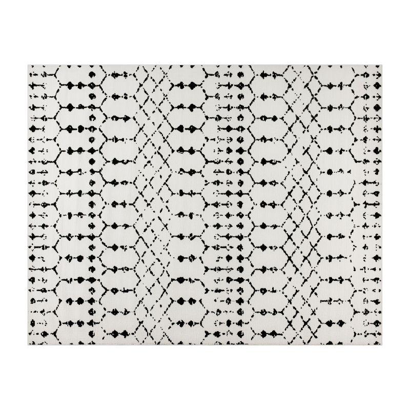 Emma and Oliver Modern Design Geometric Bohemian Low Pile 8' x 10' Ivory And Black Area Rug