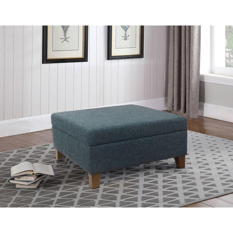 32" Luxury Square Storage Ottoman Textured Navy - HomePop: Hinged Lid, Wood Legs, Easy Assembly