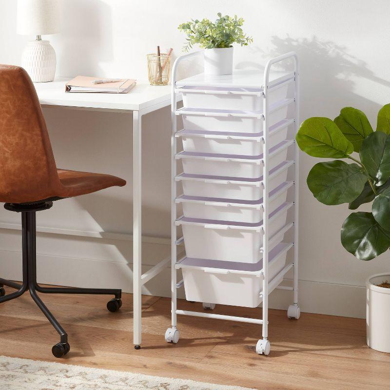 8 Drawer Storage Cart - Brightroom™: Rolling Utility Cart, Powder-Coated Steel & Polypropylene, White, School Supplies Storage