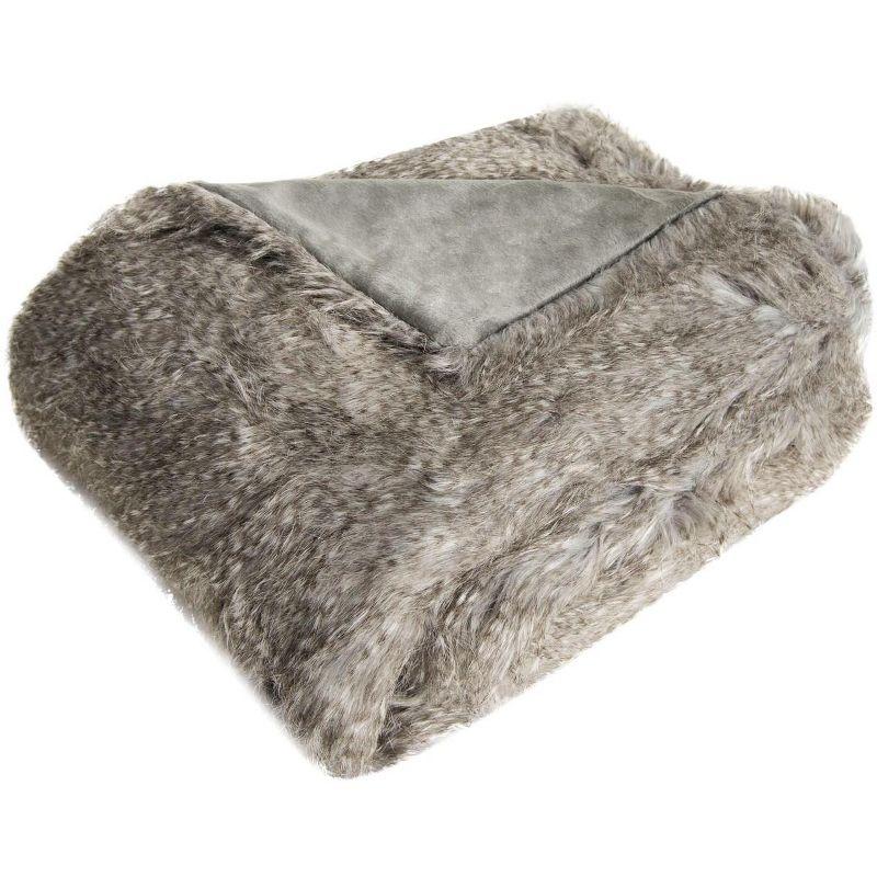 Gray Faux Fur Machine Washable Throw Blanket