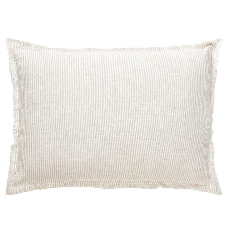 Beige Pinstripe Fringe Soft Linen Pillow 20x20 Pillow Cover Only