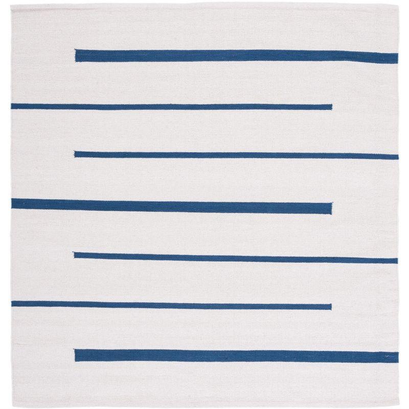 Ivory and Navy Handwoven Cotton Square Area Rug