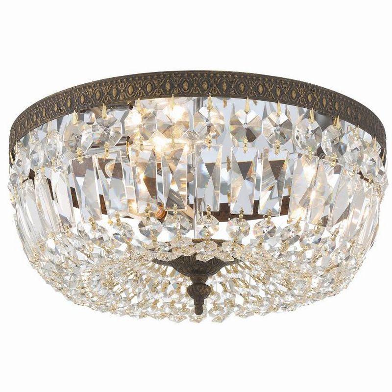 English Bronze and Crystal 3-Light Flush Mount Ceiling Fixture