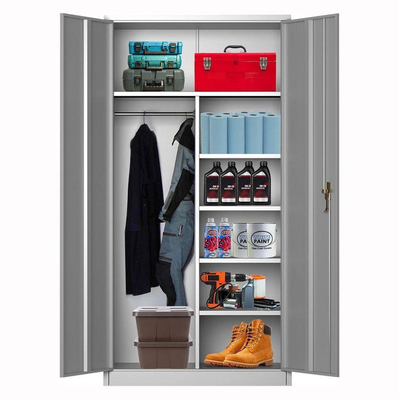 AOBABO White Metal Wardrobe Storage Cabinet with Adjustable Shelves and Lockable Doors