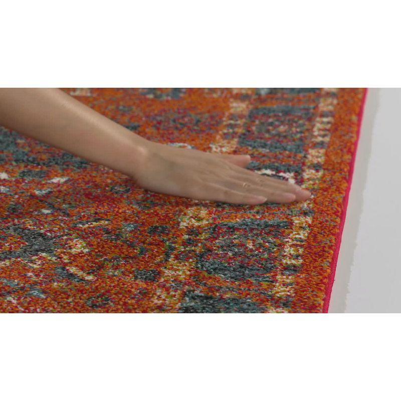 Vintage Hamadan 6'7" Square Orange & Blue Synthetic Area Rug