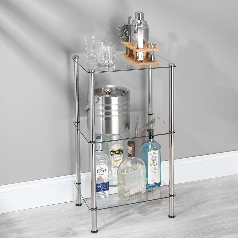 mDesign Metal/Glass Tiered Storage Tower with Open Glass Shelves