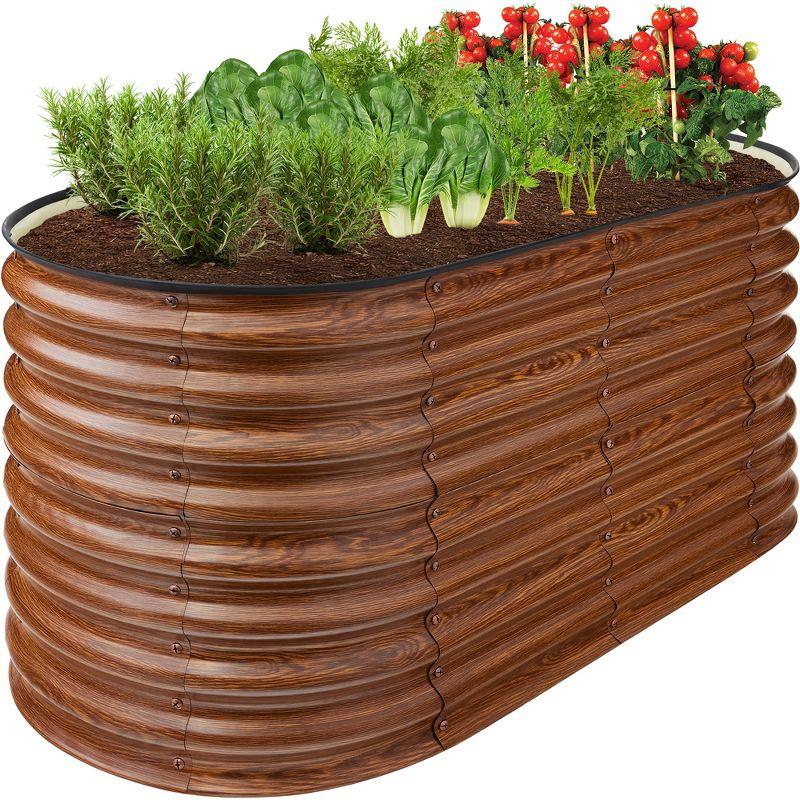 Wood Grain Oval Steel Raised Garden Bed Planter Box