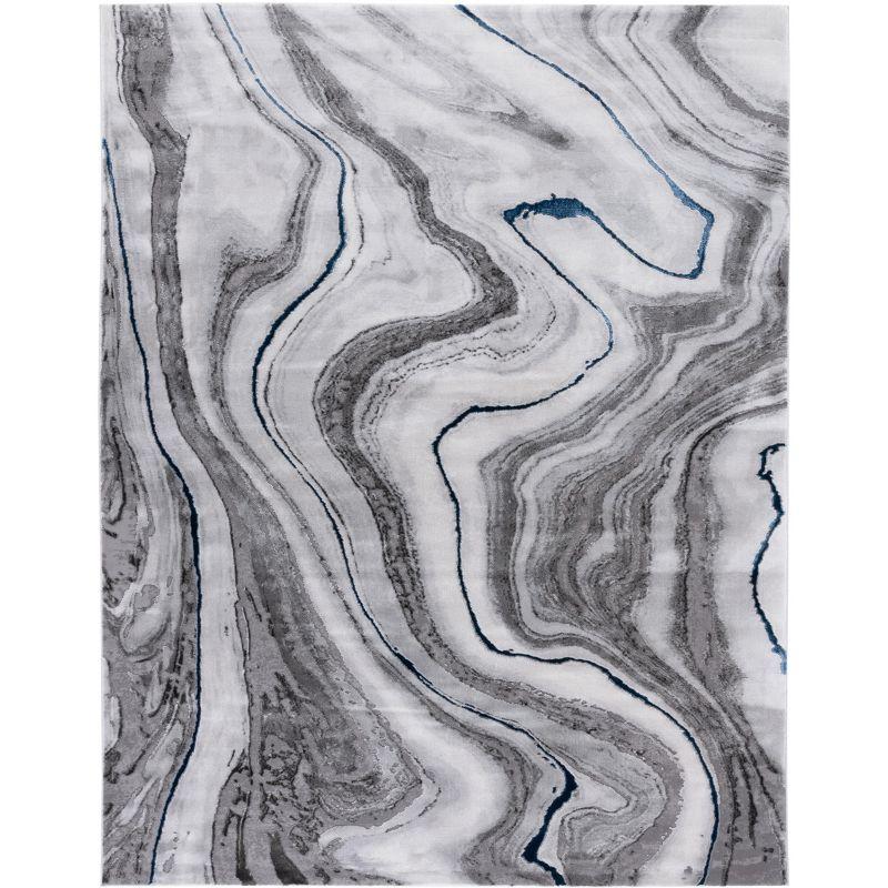 Elysian Abstract Blue/Grey Hand-Knotted 9' x 12' Synthetic Rug