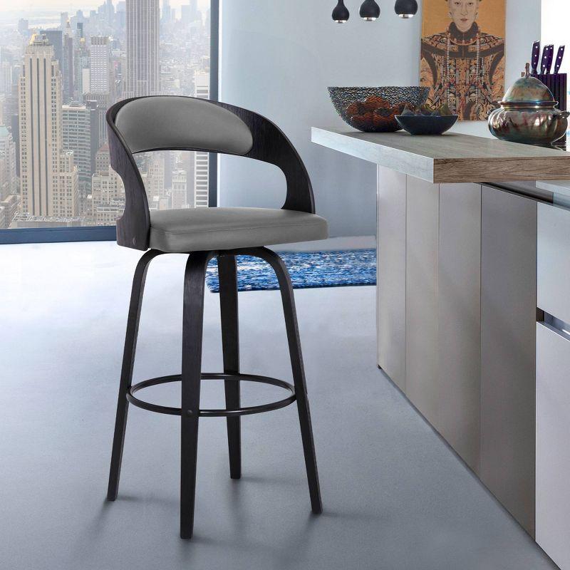 Gray Faux Leather and Black Wood Swivel Barstool