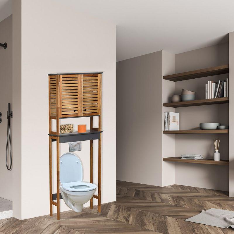 Gray and Acacia Wood Over-the-Toilet Storage Cabinet