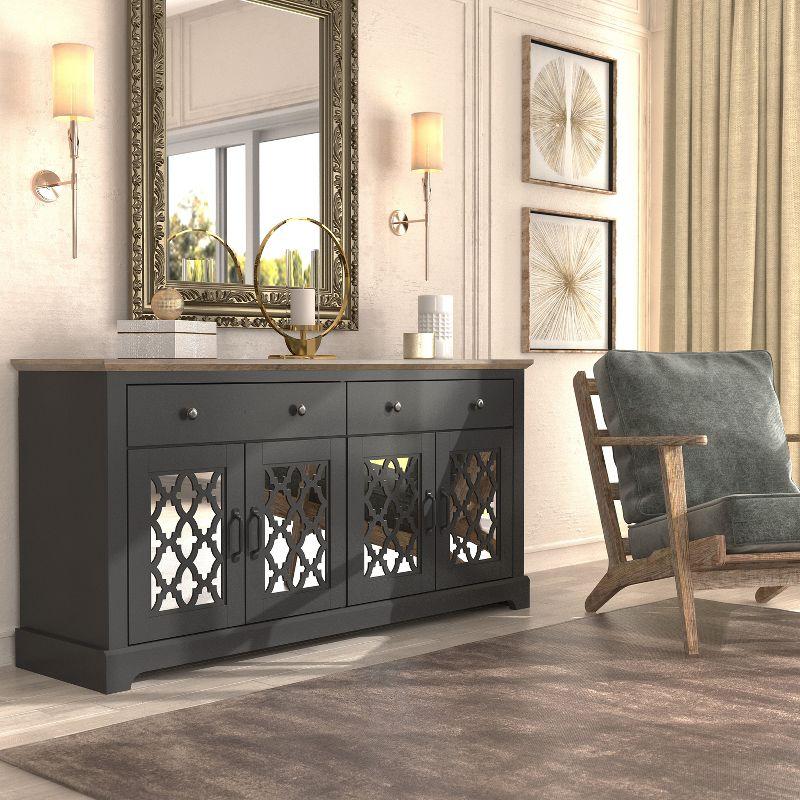 Heron Black and Knotty Oak 59.1in Sideboard with Acrylic Mirror