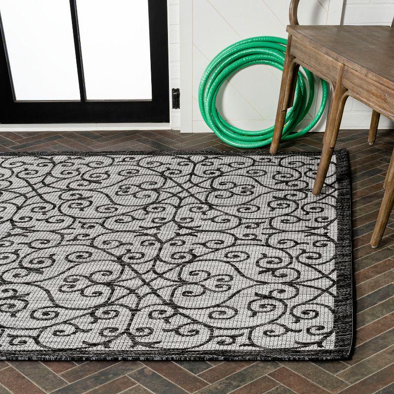 8' x 10' Madrid Vintage Filigree Textured Weave Indoor/Outdoor Area Rug, Light Gray/Black - JONATHAN Y