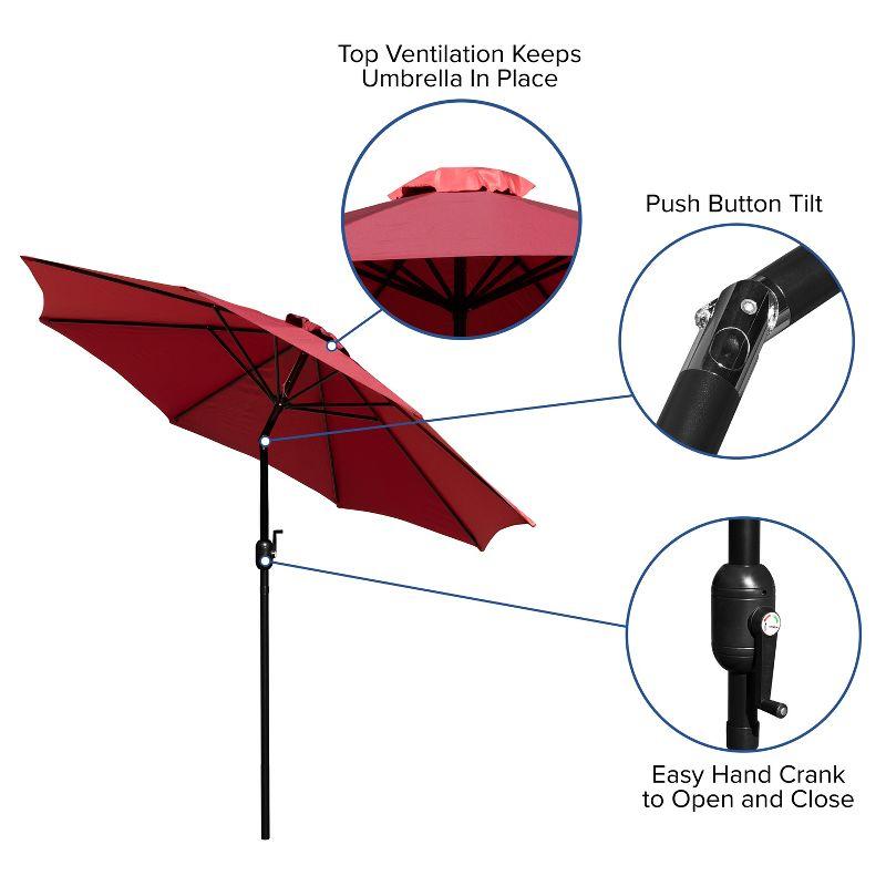 Flash Furniture Kona 9 FT Round Umbrella with 1.5" Diameter Aluminum Pole with Crank and Tilt Function