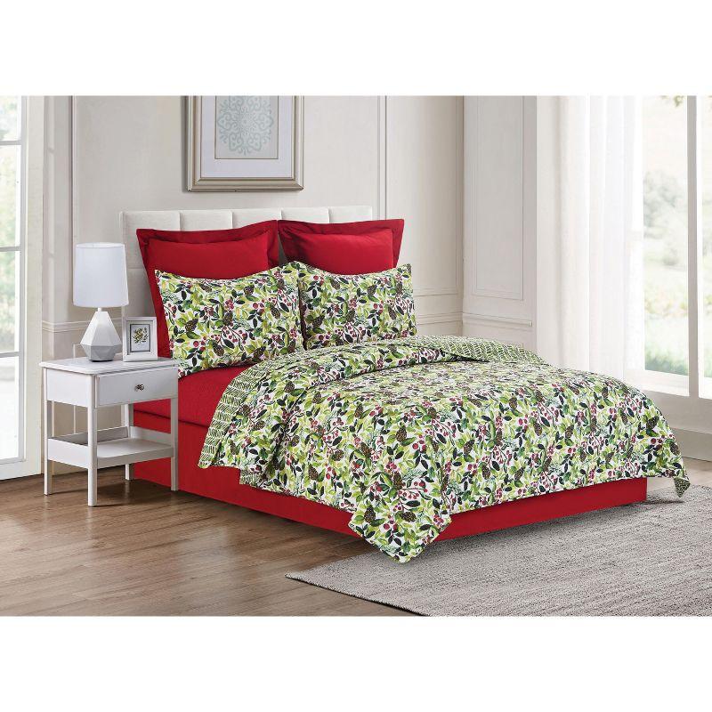 Full Cotton Reversible White Botanical Quilt Set