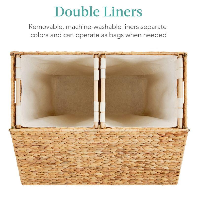 Best Choice Products Large Natural Water Hyacinth Double Laundry Hamper Basket w/ 2 Liner Bags, Handles