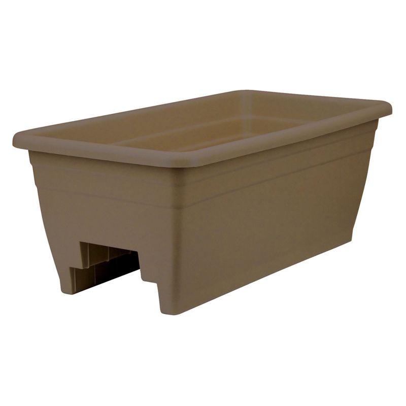 The HC Companies 24 Inch Wide Heavy Duty Plastic Deck Rail Mounted Garden Flower Planter Boxes with Removable Drainage Plugs, 4 Pack, Chocolate