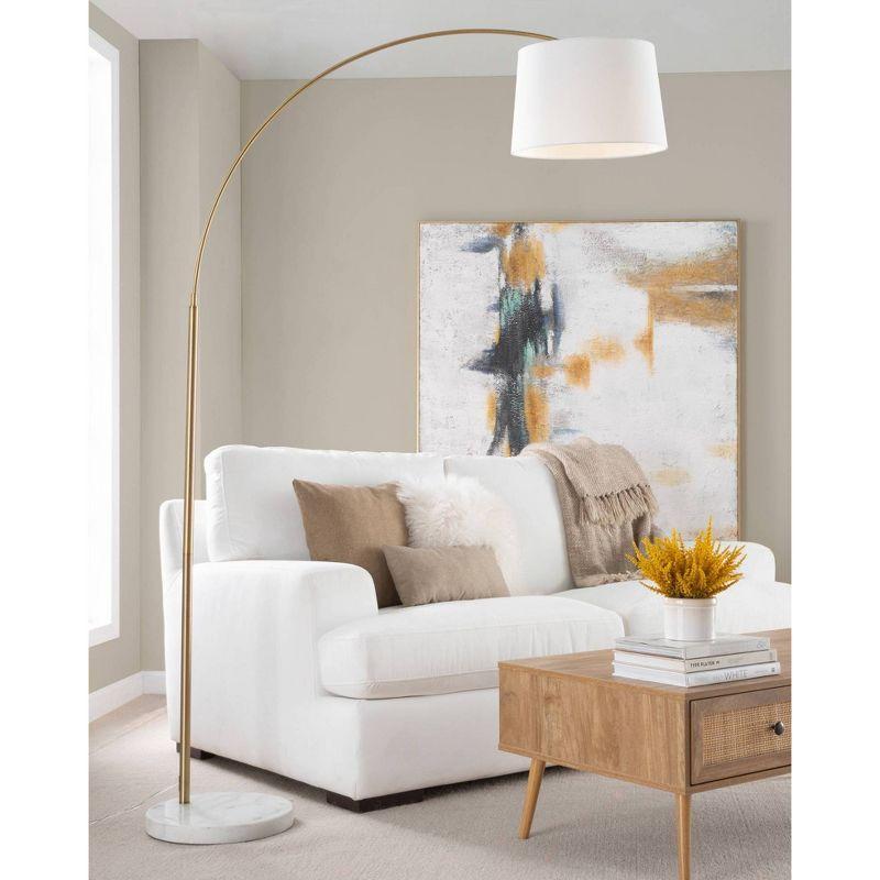 LumiSource March Contemporary Floor Lamp in White Marble and Nickel with White Linen Shade: Arc Design, UL Listed, 60W, Modern Style