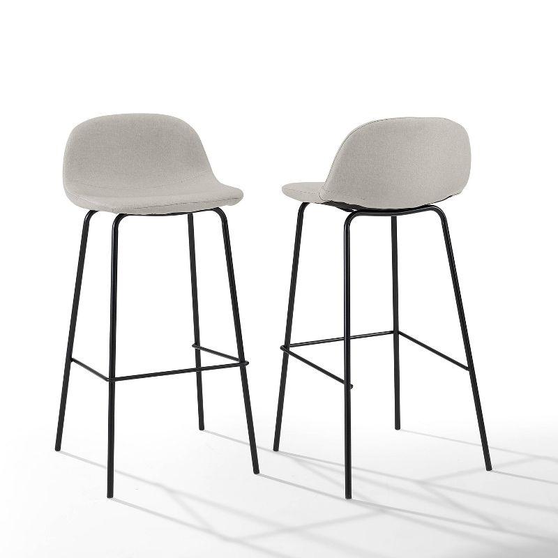 Oatmeal Linen and Black Metal Bar Stools, Set of 2