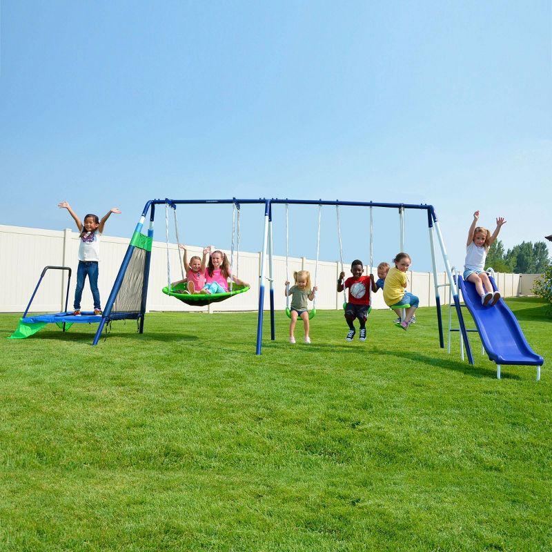 Sportspower Mountain View Metal Swing Slide and Trampoline Set