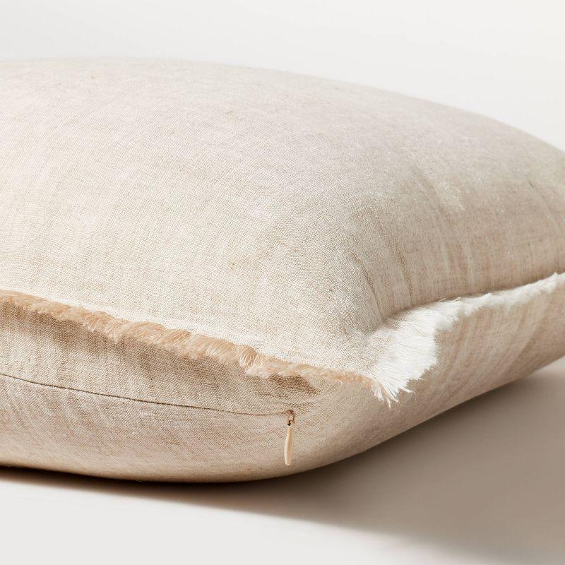 Oversized Reversible Linen Square Throw Pillow with Frayed Edges Beige - Threshold™ designed with Studio McGee