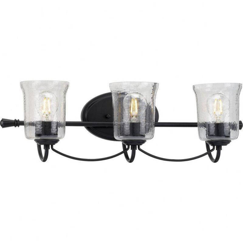 Progress Lighting Bowman 3-Light Bath Light, Matte Black, Clear Chiseled Glass Shades