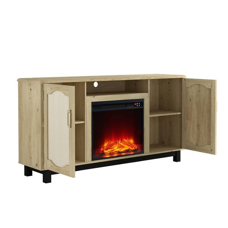 63" Fabric Style TV Stand for TVs up to 65" with Electric Fireplace Wood - Festivo: Media Storage, Adjustable Shelves