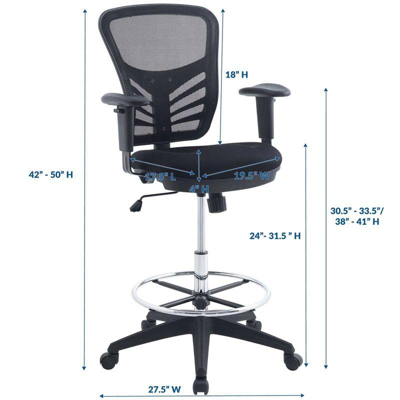 ErgoFlex Black Mesh Drafting Chair with Adjustable Arms & Chrome Footring