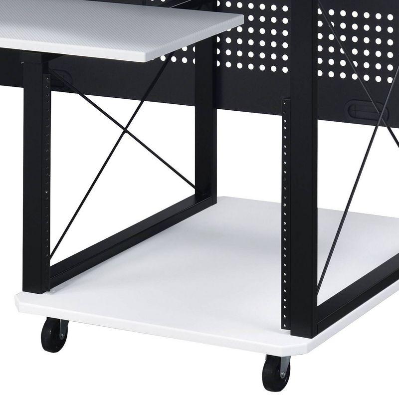 72" Megara Desks White and Black Finish - Acme Furniture: Metal Frame, Wood Surface, Open Storage Shelf