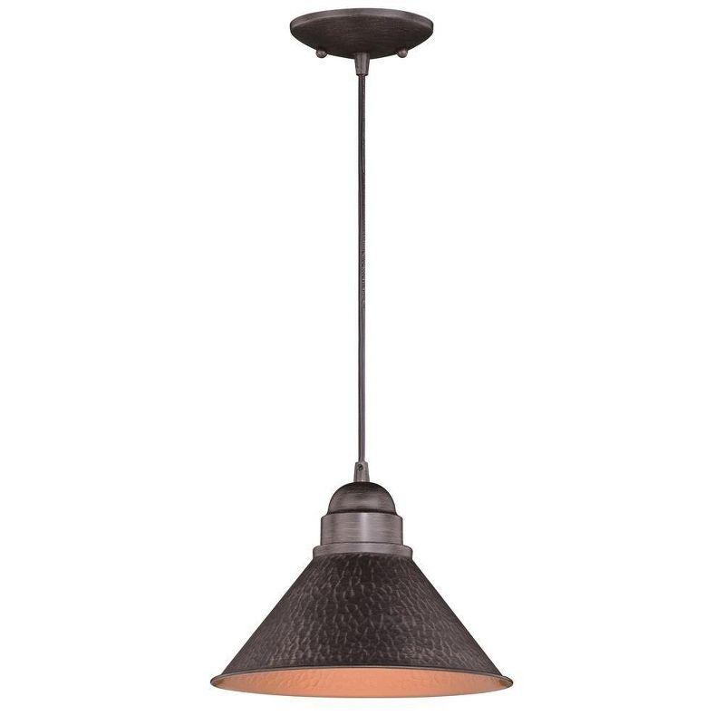 Rustic Outland Aged Iron & Gold Barn Light Pendant 10"