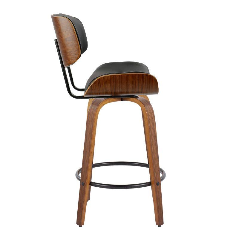 Set of 2 Lombardi Counter Height Barstools Walnut/Black: Mid-Century Modern, Fixed-Height, Swivel - LumiSource