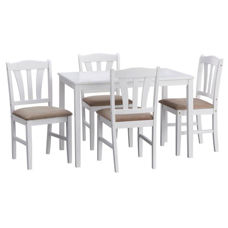 Buylateral 5pc Metropolitan Dining Set White: Rubberwood Frame, Padded Microfiber Seats, Non-Extension Table