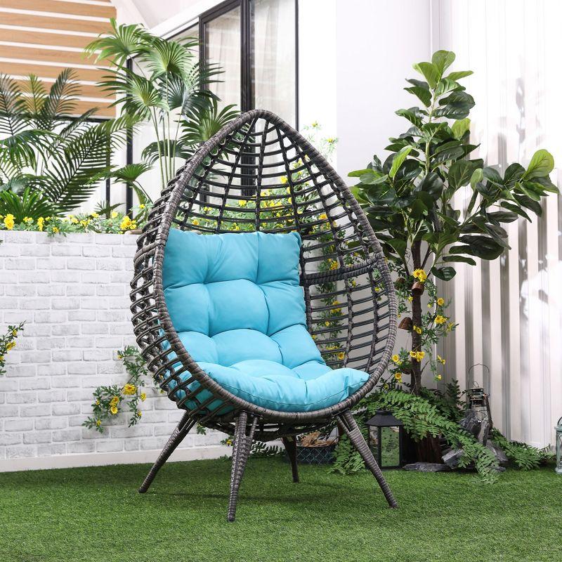 Outsunny Egg Chair w/ Soft Cushion, Teardrop Cuddle Seat, Outdoor / Indoor, PE Plastic Rattan Furniture, Adjustable Height, sky Blue