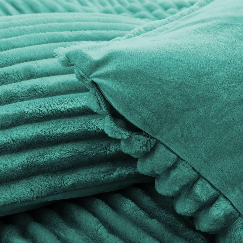 Peace Nest Flannel Fleece Plush Fuzzy Comforter Set Fluffy Bedding Set with 2 Pillowcases, Green, King