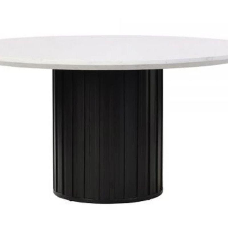 54" Jaramillo Dining Table Engineering Marble Top Black Finish - Acme Furniture: Elegant Rectangular Kitchen Table, Metal Pedestal Base