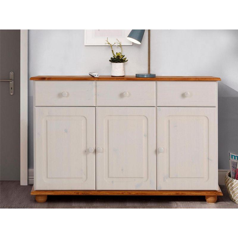 RealRooms Chester Sideboard with 3 Drawers and 2 Cabinets, White and Honey