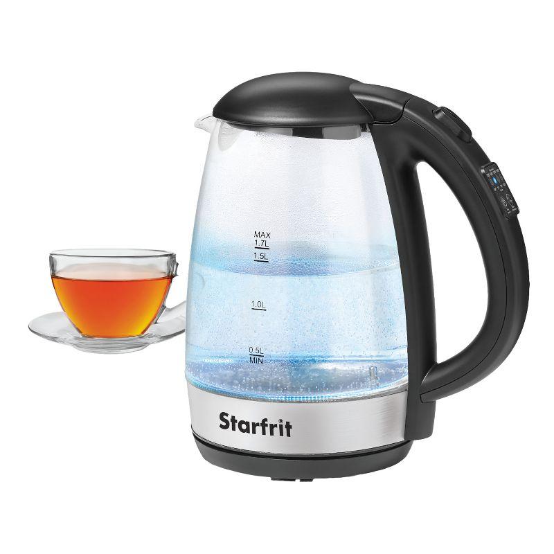 Starfrit 1.7-Liter 1,500-Watt Glass Electric Kettle with Variable Temperature Control in Black