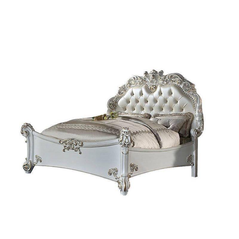 94" Queen Bed Vendome Synthetic Leather, Carved Wood Detail - Acme Furniture