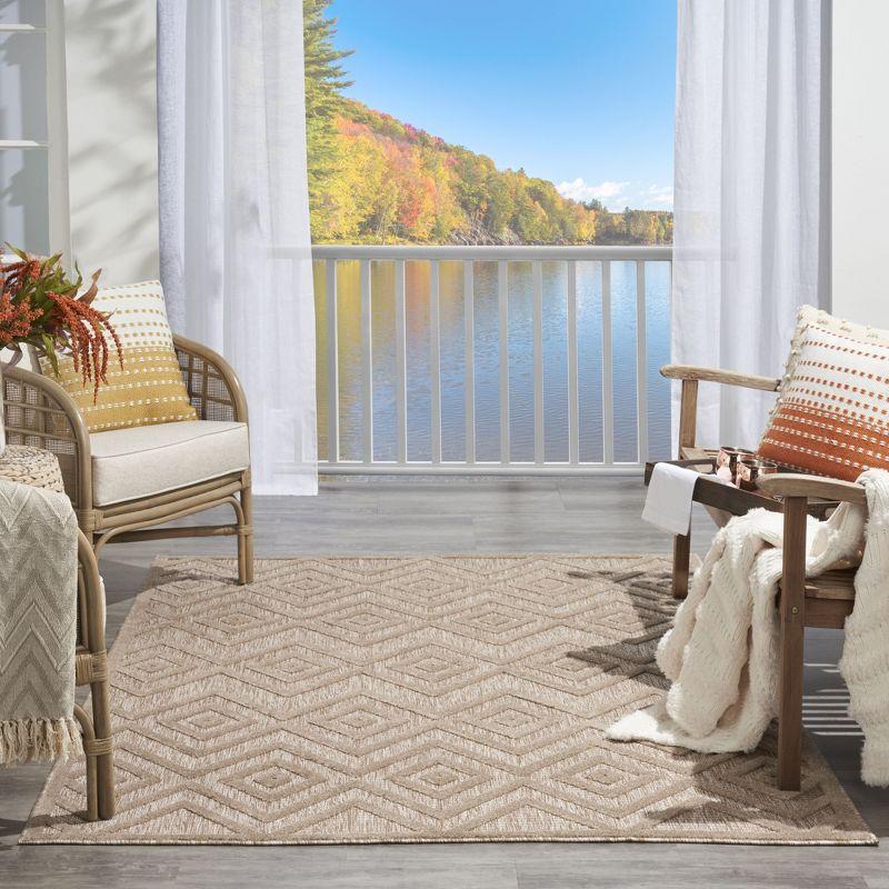 Nourison Versatile Diamond Geometric Flatweave Indoor Outdoor Area Rug Natural Beige 5' x 7'