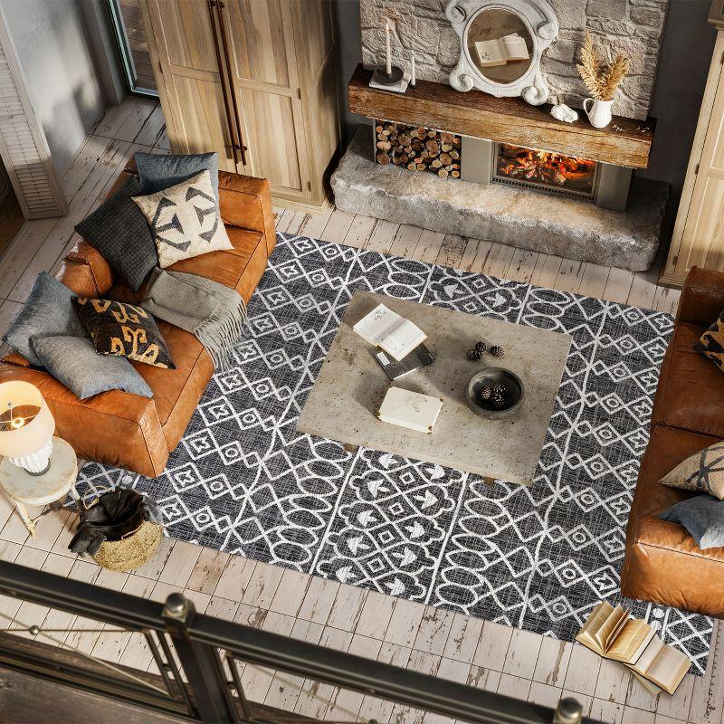 3'x5' Kafel Modern Bohemian Indoor/Outdoor Area Rug, Black/Ivory - JONATHAN Y