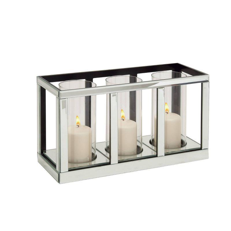 Elegant Mirrored Glass 3-Pillar Candle Lantern in Silver - 18"x10"