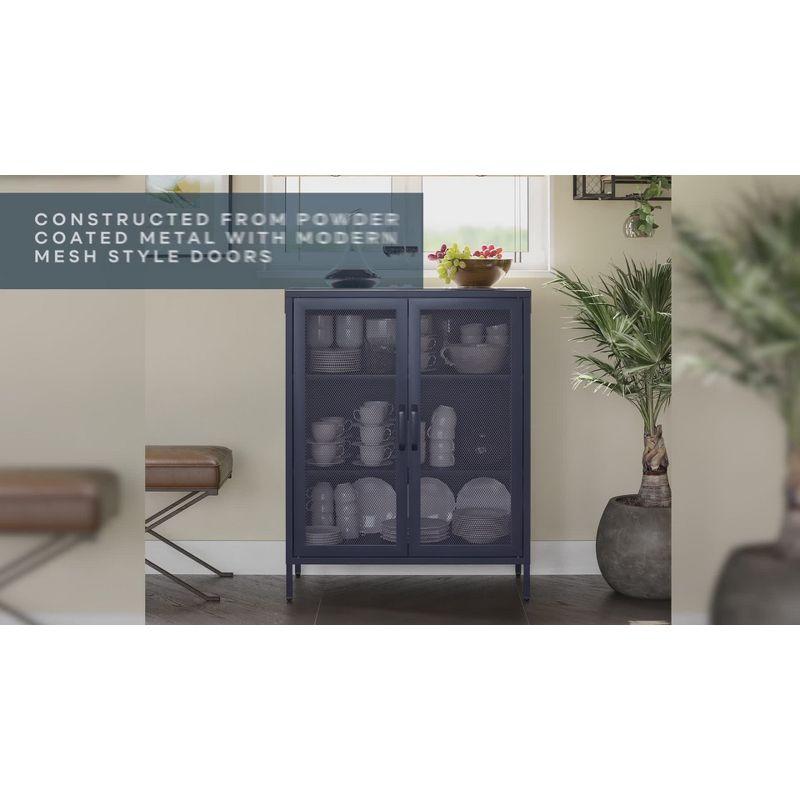 Navy Metal Mesh 2-Door Adjustable Shelving Accent Cabinet