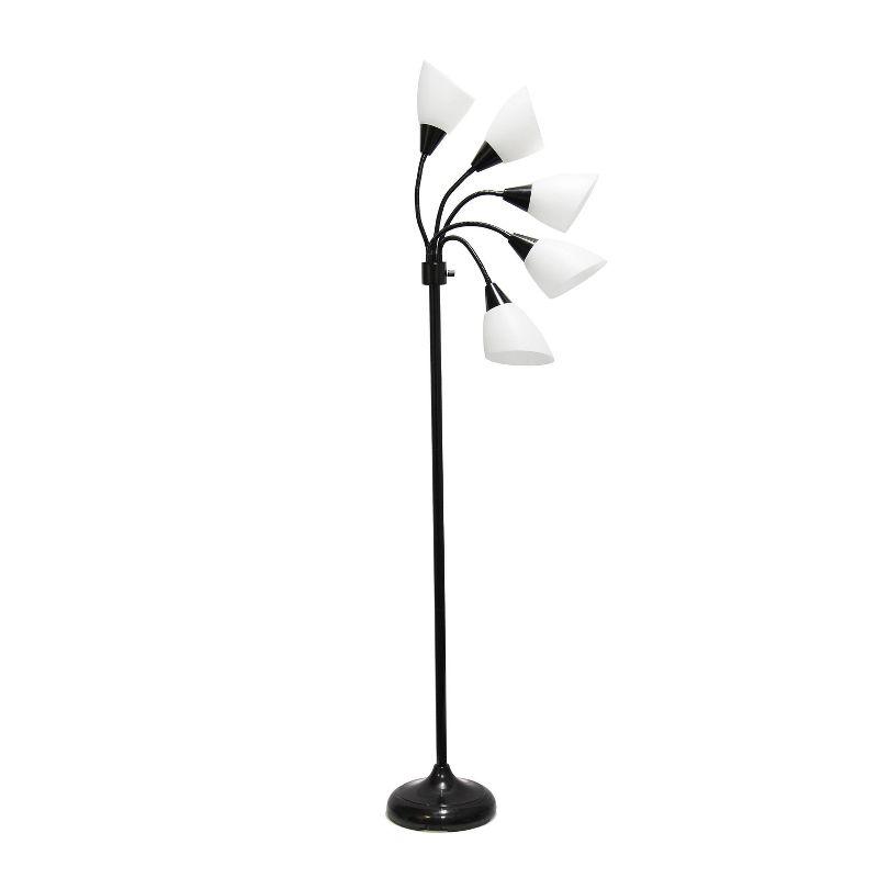 67" Black Adjustable Multi-Head Floor Lamp with White Shades