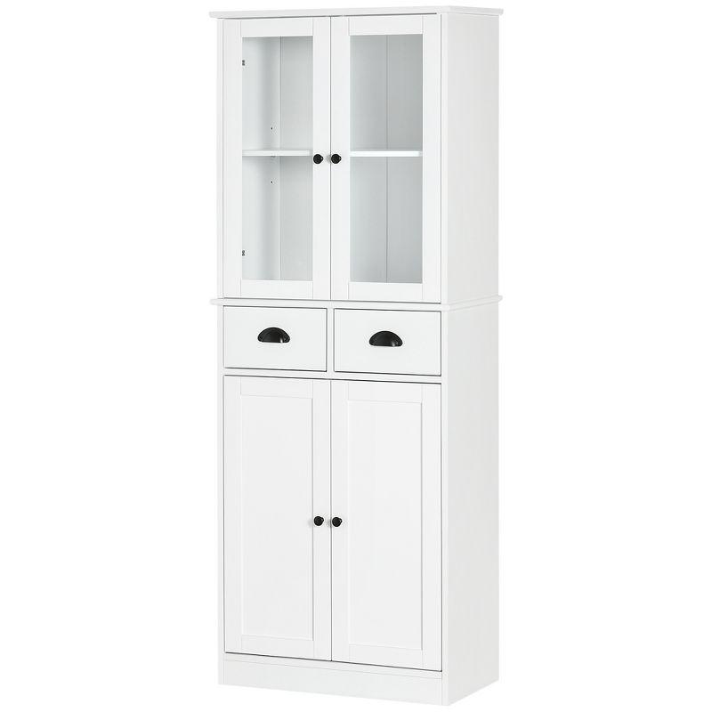 HOMCOM 61" Freestanding Kitchen Pantry, Storage Cabinet with Soft Close Doors, Adjustable Shelves, and 2 Drawers, White