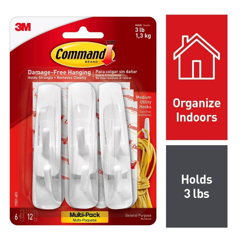 Command Medium Utility Hook Value Pack, Damage Free Hanging of Christmas Decorations, 6 Hooks