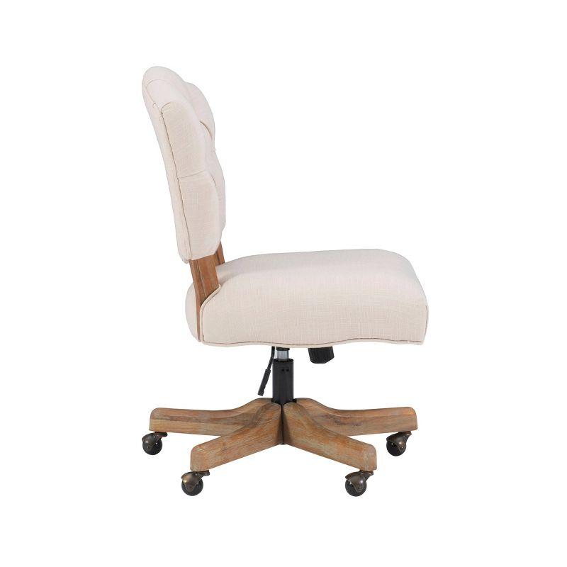 Kelsey Swivel Office Chair with Tufted Back in White and Natural Wood