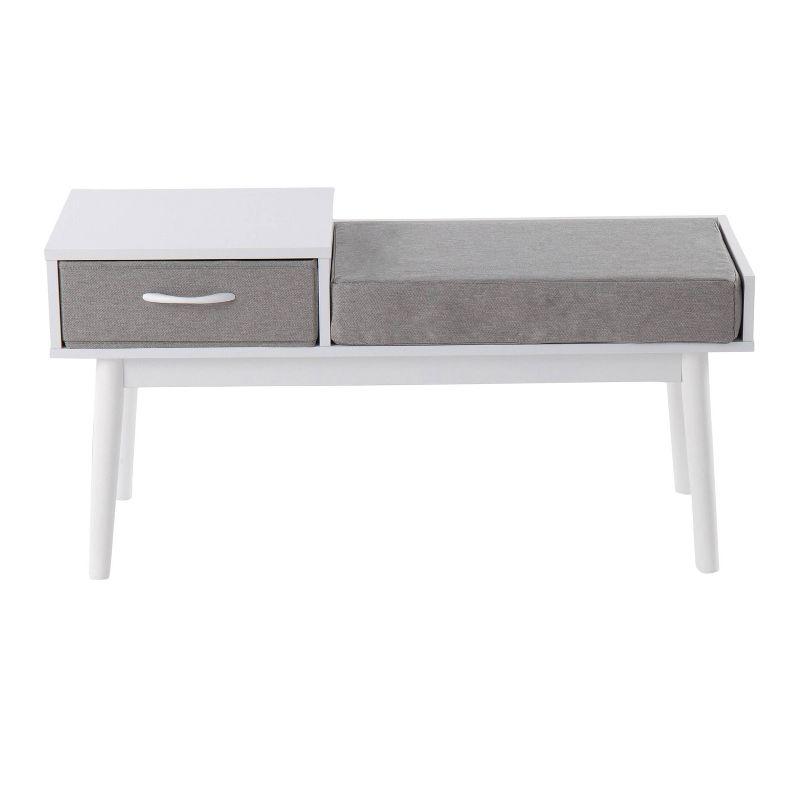 Modern White and Gray Wood Bench with Storage Drawer