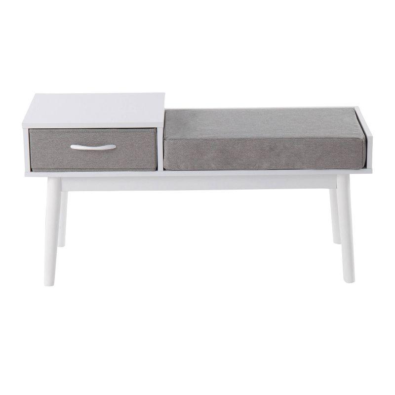 40" Telephone Polyester Wood Contemporary Bench White/Gray - LumiSource