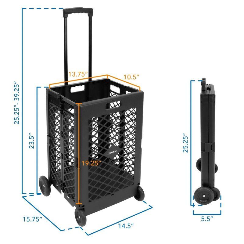 Mount-It! Heavy-Lifting Rolling Mesh Utility Cart | 55 Lbs. Weight Capacity | Black | Perfect for Use at Home, Office, Business, Travel & Shopping